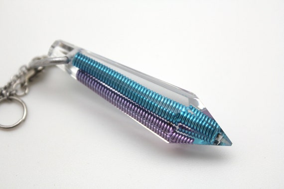 Unique Gem Pendulum for Spiritual divination - Faceted Gem with Purple and Blue Coils - Simple - Elegant 2+ Inch
