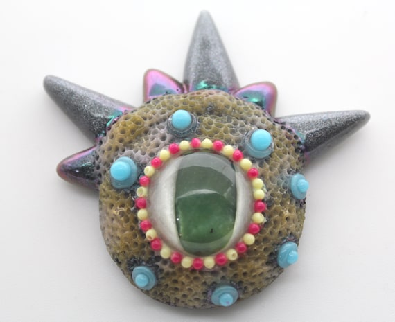 Monster Eye Refrigerator Magnet - Jade Eye! Colorful and Hand Painted Strong Magnet 2.5 x 2 inch Super Fun Conversation Piece Horns