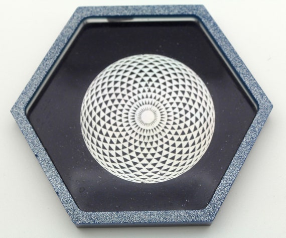 Epitrochoid Spiral Foil on solid AZURITE base with Diamond Glitter Rim 4 Inch Altar Dish Perfect for Ritual Use
