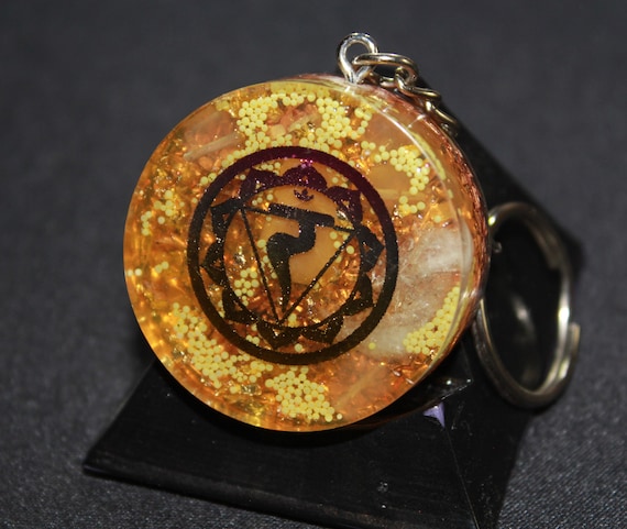 Solar Plexus Chakra Manipura Yellow Citrine and Copper Orgone Keychain 1.5 inch Handmade Charm