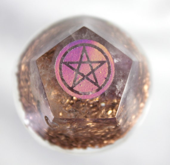Pentagram Orgone Filter - Idea, Heat, Air, Earth and Water - Copper, Quartz and Amethyst - 1.25 inch Wiccan Totem