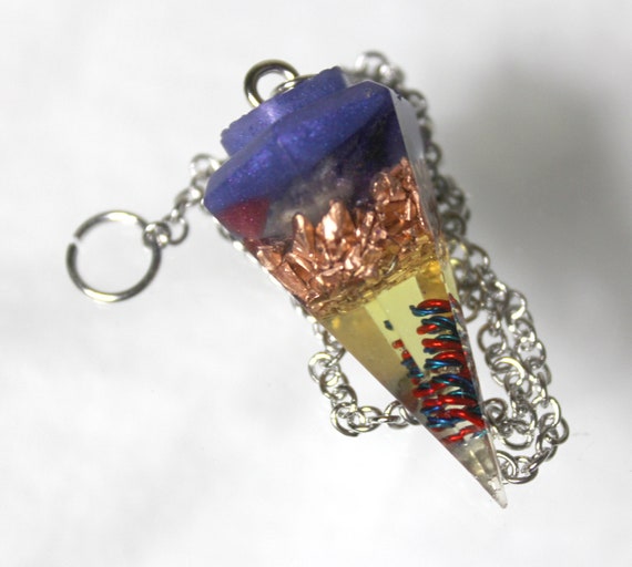 Handmade Orgone Power Pendulum Coil, Copper, Quartz - Reiki 1.4 inch Colorful