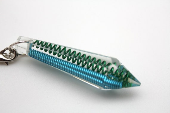 Unique Gem Pendulum for Spiritual divination - Faceted Gem with Green and Blue Coils - Simple - Elegant 2+ Inch