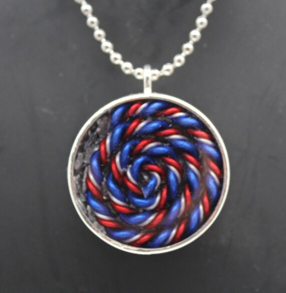 Red White and Blue Spiral - Patriotic EMF Blocking Necklace - Shredded Steel with tight Handspun Coil Simple Eye Catching Pendant