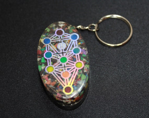 Tree of Life - Sacred Geometry Rainbow Insulation Foil EMF Blocker Keychain Pocket Electrical Blocker 2 inch