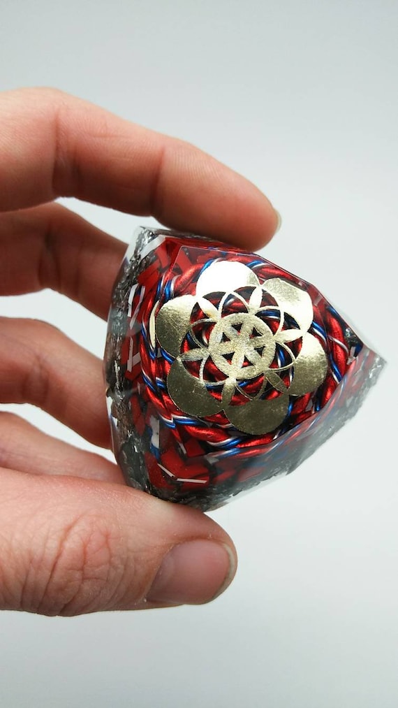 Red White and Blue Spiral EMF Blocker Fruit of Life Sacred Geometry Bauble 2.1 inch Electric Wire Insulation Fun Pocket Electrical Dampener