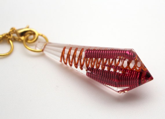Unique Gem Pendulum for Spiritual divination - Faceted Gem with Orange and Red Coils - Simple - Elegant 2+ Inch