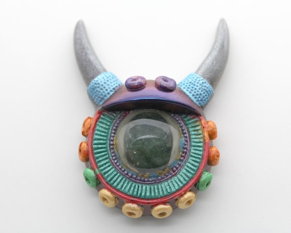 Monster Eye Refrigerator Magnet - Fluorite Eye! Colorful and Hand Painted Strong Magnet 2.5 x 2 inch Super Fun Conversation Piece Horns