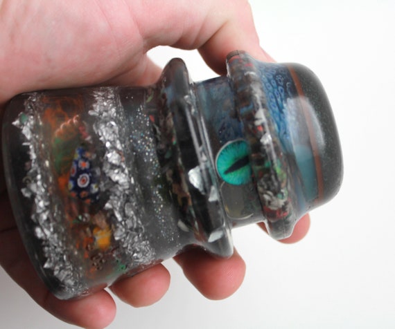 Millefiori glass, Obsidian & Cat Eye Large EMF Blocking Insulating 3.75 Inch Desktop 5G Field Dampener - Molded After Antique Insulator