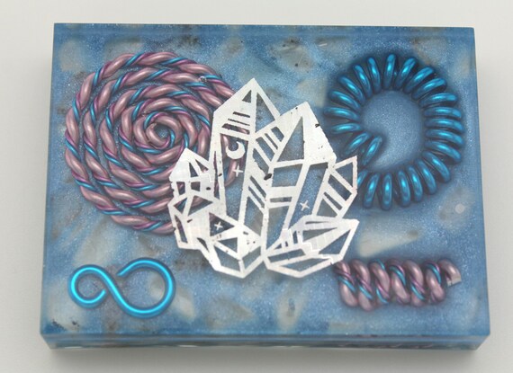 Spectrum Harmonizer Quartz Cluster Foil on a BOLD bed of Blue over tumbled Quartz - Hand Made Coils and Spirals - Beautiful Plate