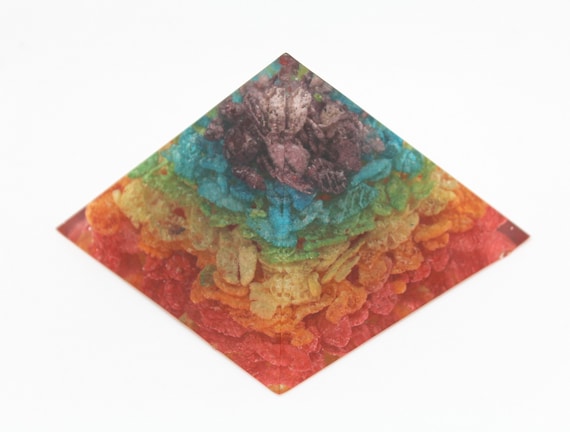 Fruity Pebbles Chakra Pyramid Made out of Hand Sorted Cereal in a Beautiful Rainbow Wonderful Conversation Piece! 3X2 Inch