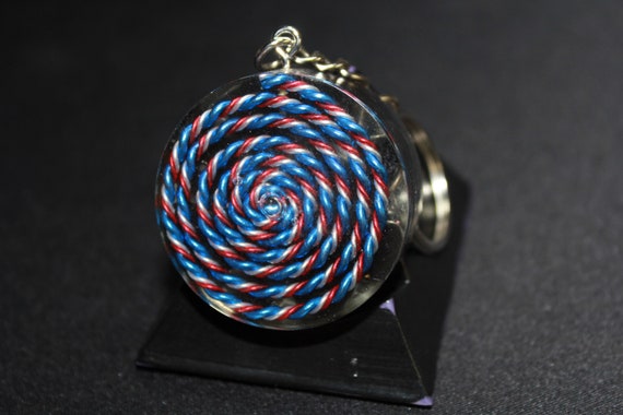 5G Spiral EMF Blocker Keychain Pocket Electrical Blocker 1.5 inch Natural Glass Obsidian Packed Great Colorful Protector Red Blue and White