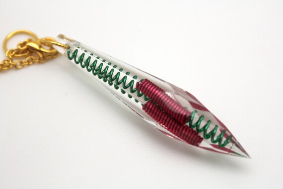 Unique Gem Pendulum for Spiritual divination - Faceted Gem with Red and Green Coils - Simple - Elegant 2+ Inch