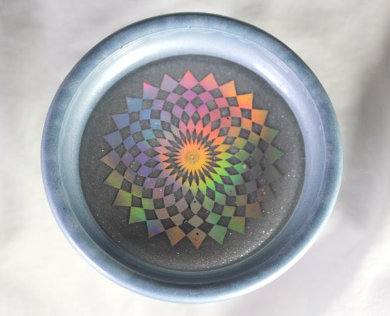 Holographic Geometric Foil Round Altar Tray - Rainbow Foil Decor Beautiful Colors 3.75 inch Round