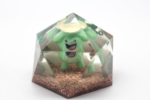Skiploom Pokemon Gen2 Grass/Flying Landscape Gem Desktop Display Piece PoGo - Natural Stones - Serpentine, Celestite, Quartz - Fun Quirky