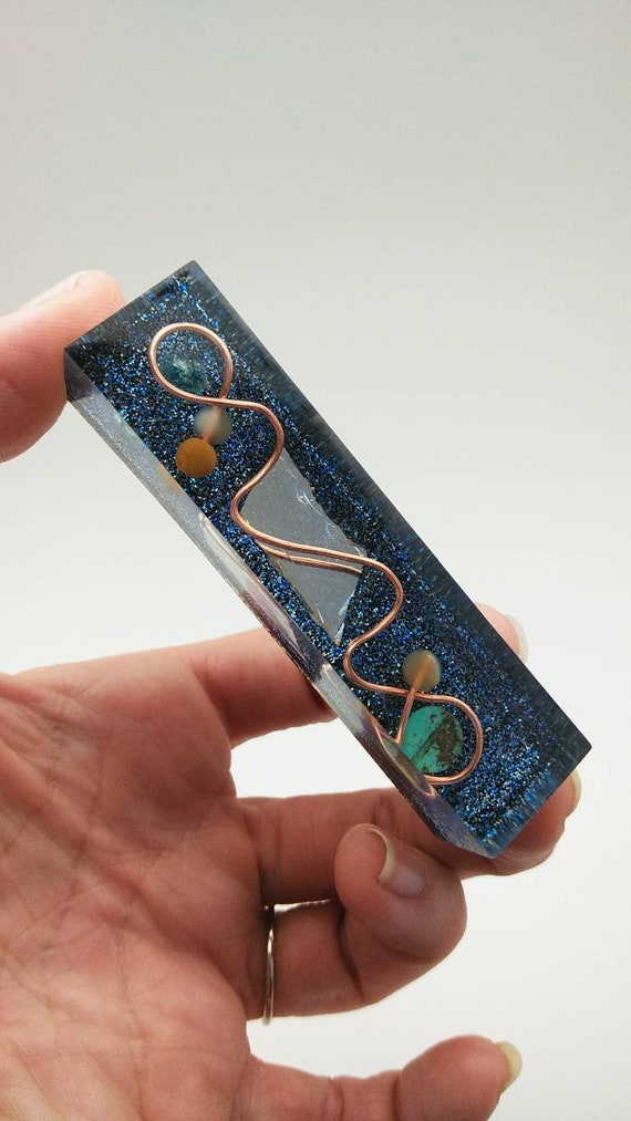 Copper Coil Mirror Orgone Desktop Accumulator - Gemstones and Mirrors to reflect and absorb Orgone Energy Pretty Desktop Decor Item Apatite