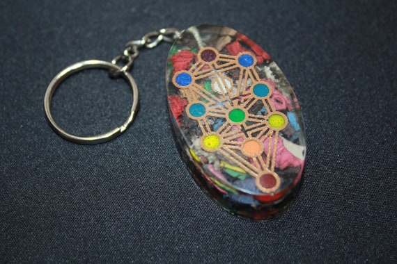 Tree of Life - Sacred Geometry Rainbow Foil Keychain 2 inch Pocket Fob - Gold Foil