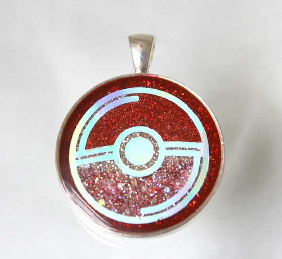 Pokemon Pokeball 30mm Round Resin Foil Pendant - Sparkling Holographic Smooth Inlay
