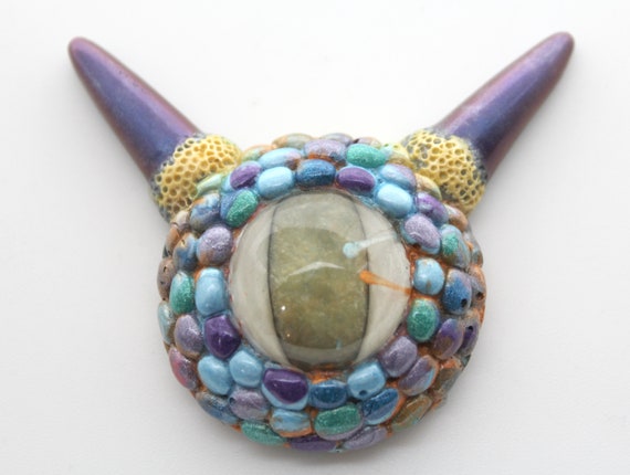 Monster Eye Refrigerator Magnet - Prehnite Eye! Colorful and Hand Painted Strong Magnet 2.5 x 2 inch Super Fun Conversation Piece Horns