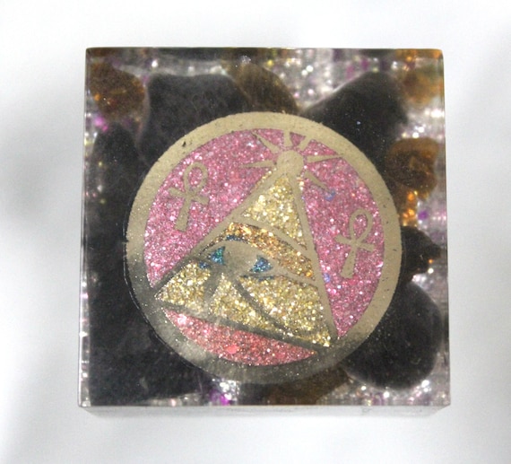 Mini Altar Egyptian Eye of Horus Ankh EMF Microwave Jammer - Obsidian and Tourmaline for your Desktop or Pocket