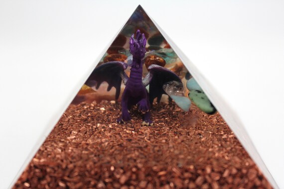 Purple Dragon with Garnet, Amazonite, Rose Quartz, Copper - Orgone Pyramid Gem Opal - Funky Cool Landscape Generator 3.75 inches wide