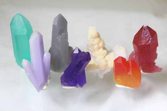 Bright Coloful Crystal Quartz Copies - Set of 7 Scepter, Twins, Fun Locations Perfect for STEM Learning Homeschool Display