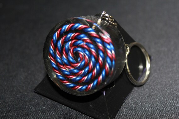 5G Spiral EMF Blocker Keychain Pocket Electrical Blocker 1.5 inch Natural Glass Obsidian Packed Great Colorful Protector Red Blue and White