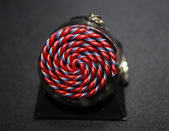 5G Spiral EMF Blocker Keychain Pocket Electrical Blocker 1.5 inch Natural Glass Obsidian Packed Great Colorful Protector Red Blue and White