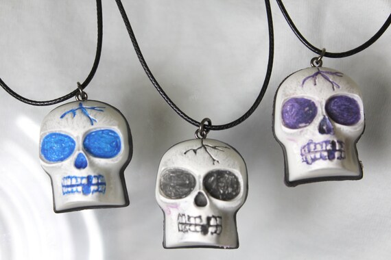 Skull Jewelry Pendants on Cords - Fun Colorful White Skulls