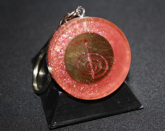 Orgone Keychain - Recycled Copper - Cho Ku Rei - Reiki Go Button - Crushed Quartz and Sparkle! 1.5 inch Handmade Charm