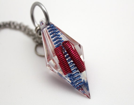 Unique Gem Pendulum for Spiritual divination - Faceted Gem with Pink and Blue Coils - Simple - Elegant 1.75 Inch