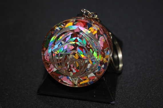 Orgone Keychain - Recycled Copper - Tumbled Quartz with Colorful Acrylic - Blooming Flowers 1.5 inch Handmade Charm