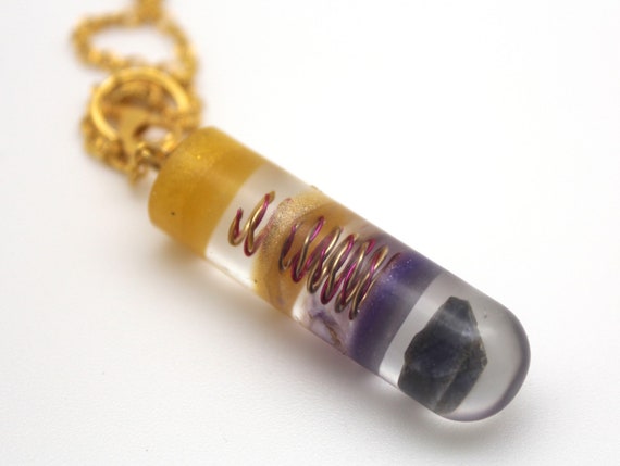 Handmade Pendulum for Spiritual divination Sapphire Tip Amethyst Quartz and Purple Coil! - Round Bottom Easy to Carry - Thick and Sturdy