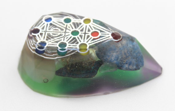 Tree of Life Sacred Geometry with ELECTRIC GREEN with Lapis, Amethyst - 2.3 inch Colorful Fun Pocket Gem Desktop Attitude Brightener