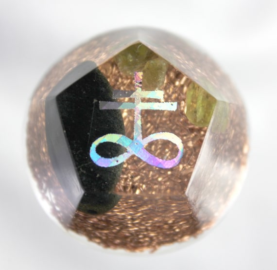 Mini Altar Orgone Energy Leviathan Cross with Copper, Quartz, Jet and Gem Peridot - 1.25 inch