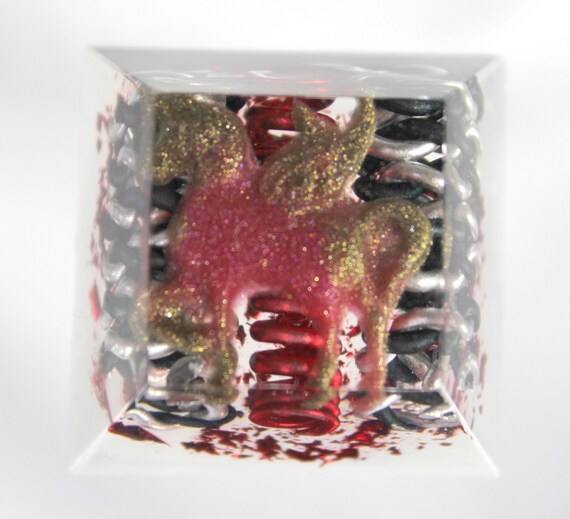 Red Sparkling Power Pegasus Harmonic Balancing Totem - Red Pegasus over Bi-Colored Coils Red Foil, HOT! 1.25 inch