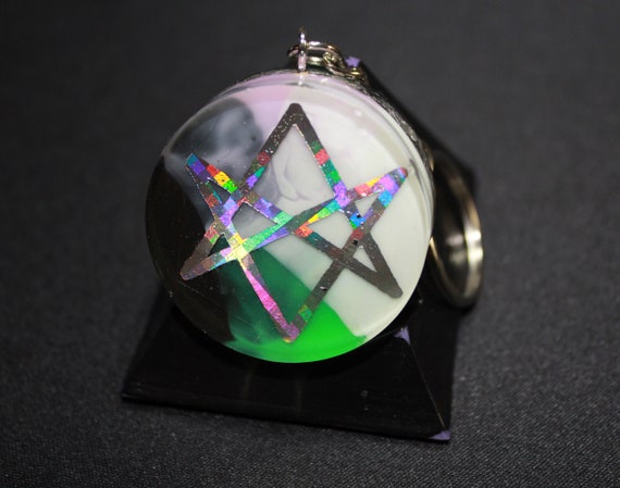 Unicursal Hexagram EMF Blocker 1.5 inch round "Pastel Goth" Shredded Recycled Steel Thelemite Aleister Crowley