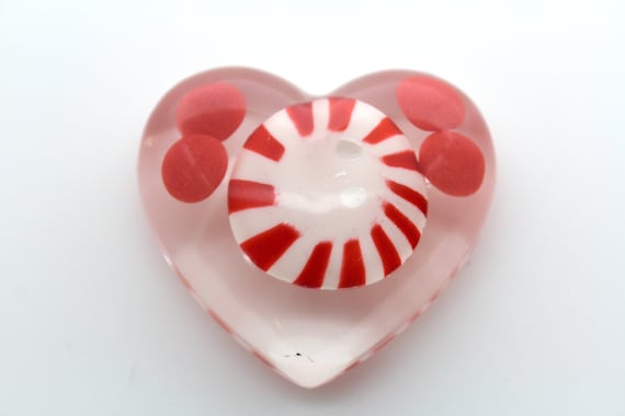 Peppermint with Cinnamon Hot Candies in a Clear Heart! Hot Stuff! Bright RED Food Oddities - Candy Love! 2 inch
