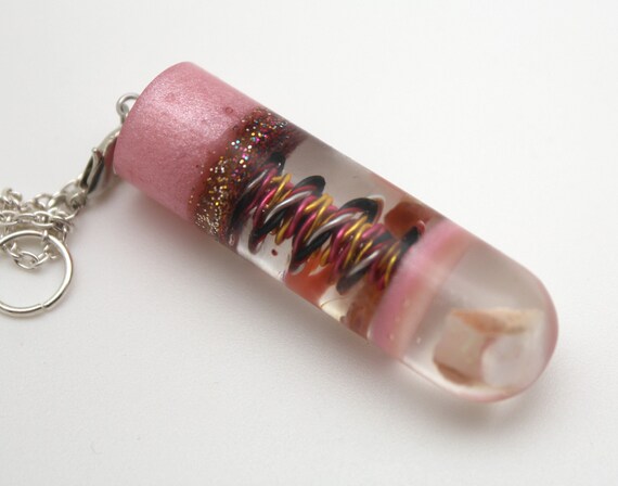 Handmade Pendulum for Spiritual divination Gem Opal - Orange Garnet UV Glow in the Dark - Round Bottom Easy to Carry - Tight Colorful Coil