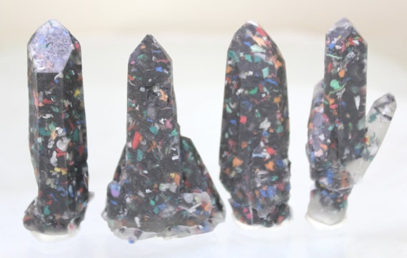 Confetti Quartz Crystals - Plastic Models Filled with Colorful Recycled Plastics and Copper