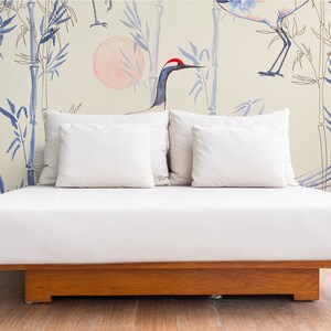 Cranes Removable Wallpaper Pattern #218 – Elegant Japanese Crane Design Wall Decal for Bedroom & Living Room Decor