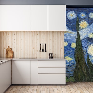 Wallpaper Starry Night by Van Gogh Peel and Stick, Van Gogh Decor, Wall Art Print, Removable Art