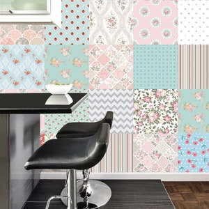 Patchwork Removable Wallpaper, Vintage Floral Wall Mural, Self-Adhesive, Renter Friendly, Accent Room Decor, Modern Space Design
