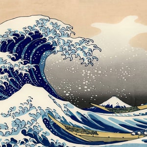 Die Welle vor Kanagawa Tapete, Japanisches Kunstwandbild, Hokusai Decor - Schälen und Aufkleben, Tinte auf Wasserbasis, Vlies matt Bild 3