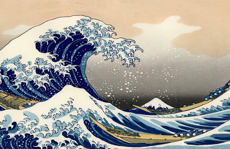 Die Welle vor Kanagawa Tapete, Japanisches Kunstwandbild, Hokusai Decor - Schälen und Aufkleben, Tinte auf Wasserbasis, Vlies matt Bild 3