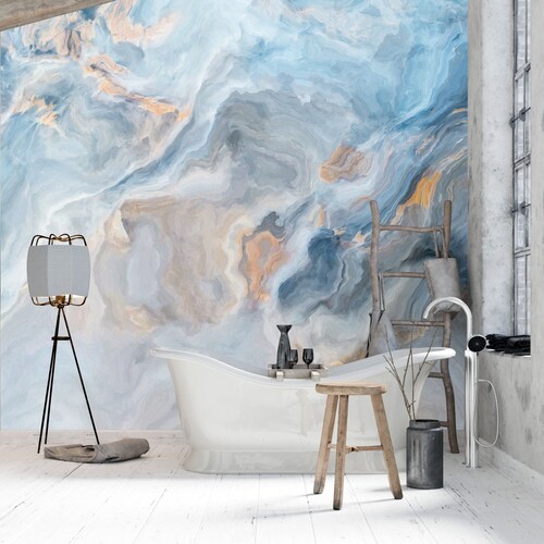 Blue Marble Mural Marble Wallpaper Removable Peel and Etsy