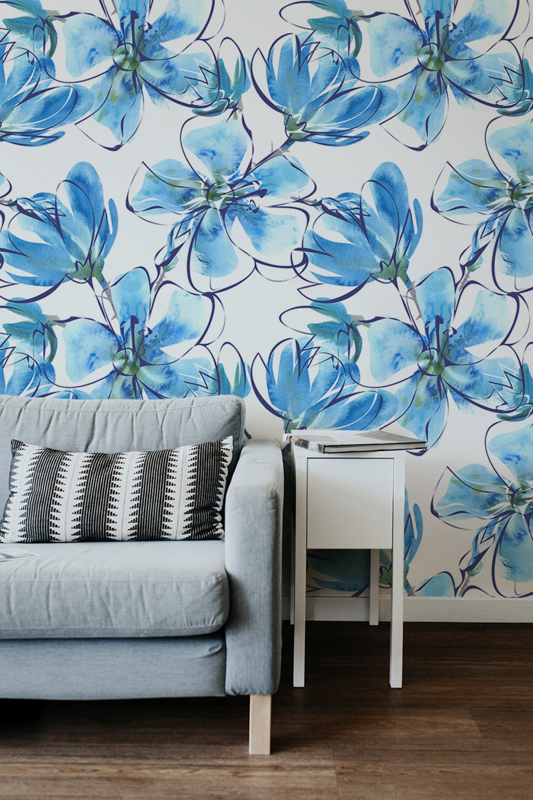 Blue Floral Removable Wallpaper Pattern 154 Etsy