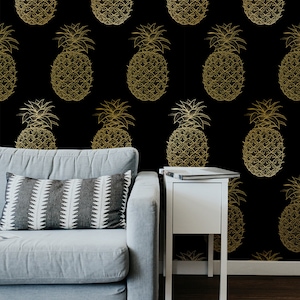 Pineapple Removable Wallpaper Luxurious Tropical Pattern #23 for Walls, Kitchen & Living Room Decor, Peel and Stick
