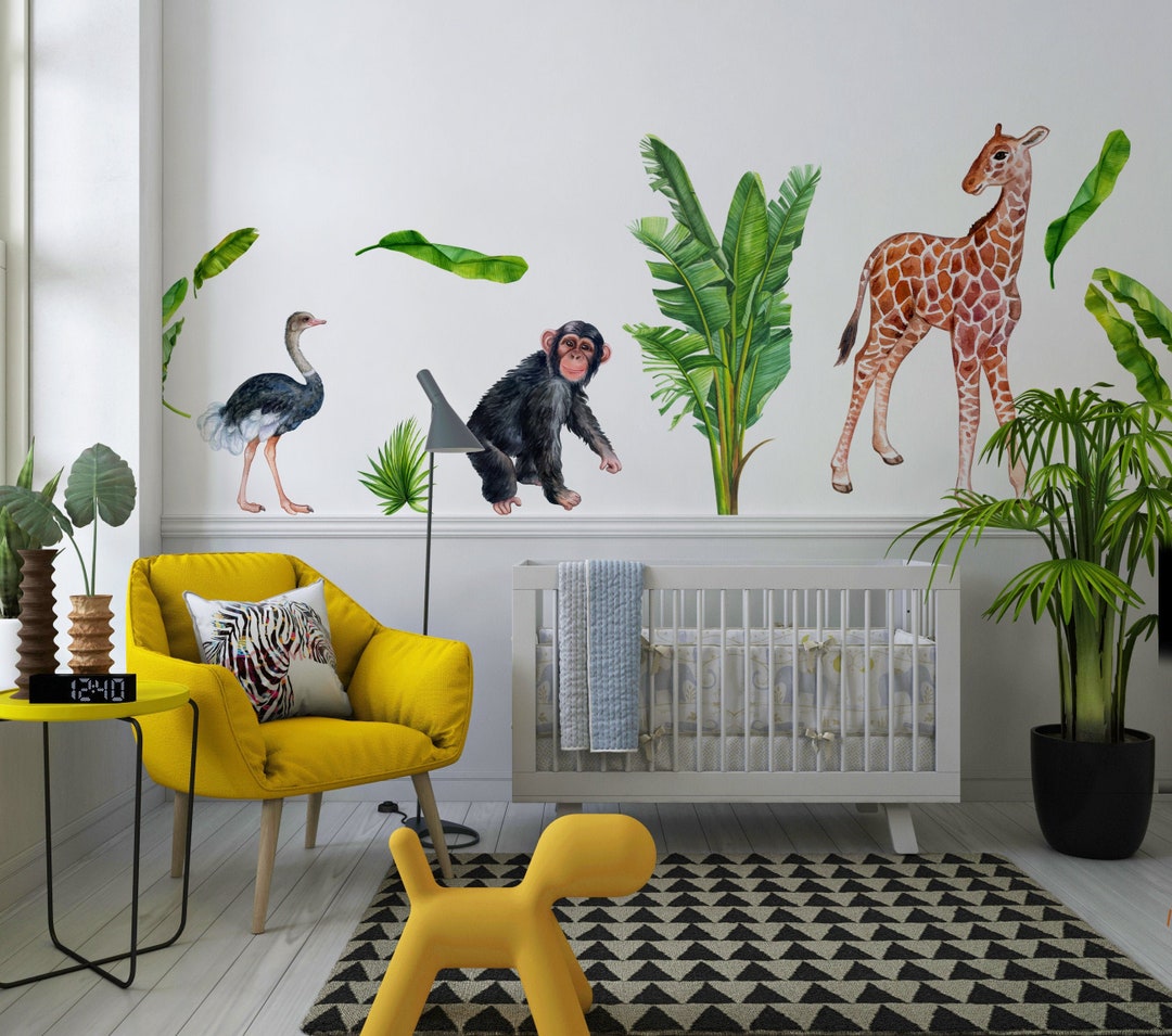 Watercolor Safari Animals Wall Decal Set - Peel & Stick Nursery Decor ...