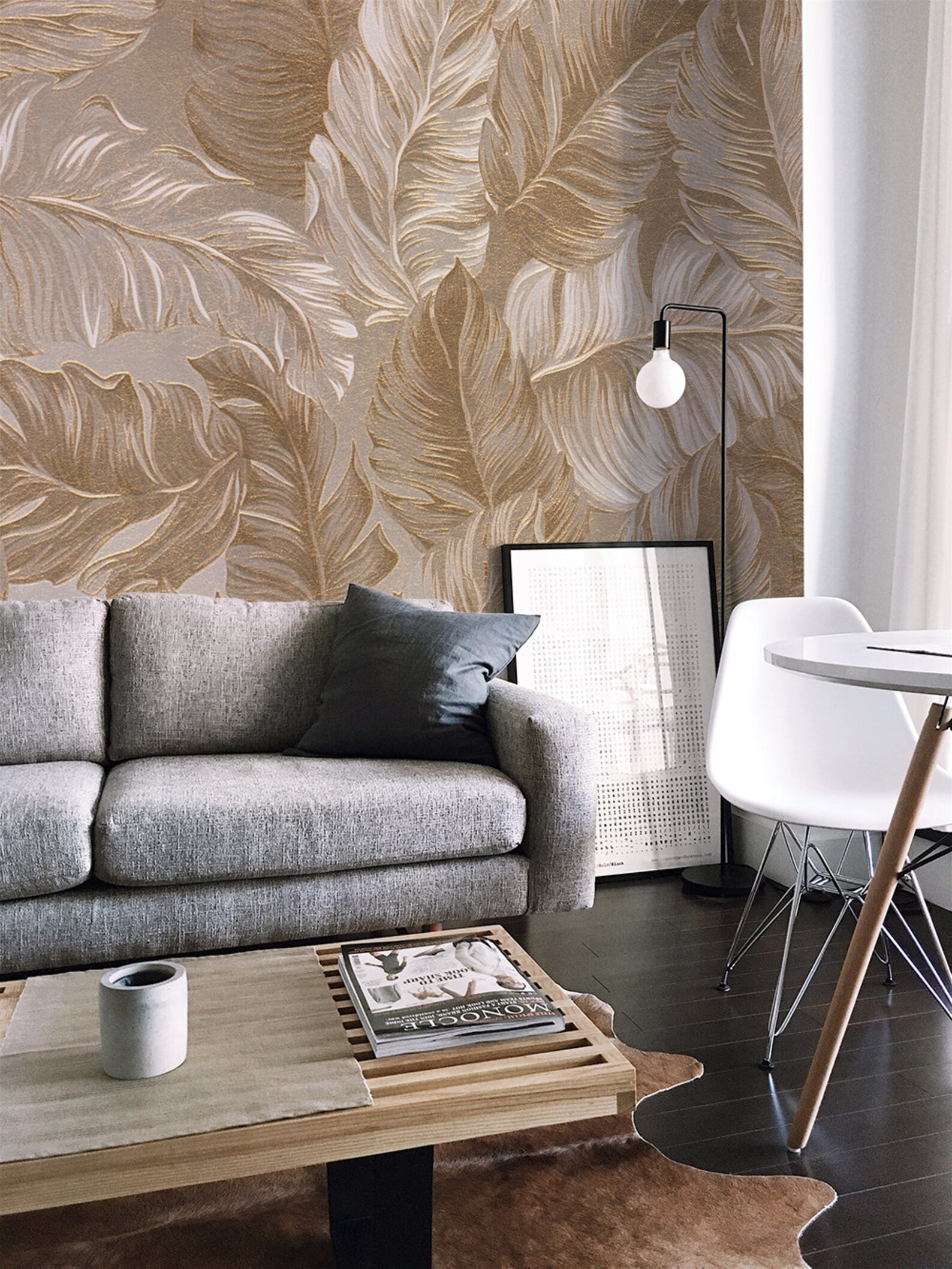 Golden Leaves Removable Wallpaper Pattern 300 Etsy